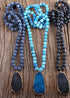 Boho Necklace, RH Precious Stone, Blue with Druzy
